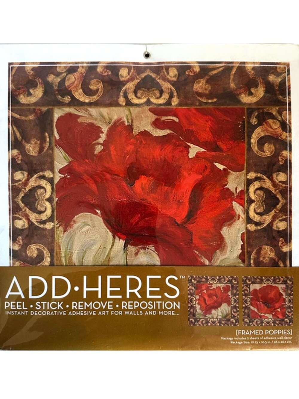 ADD•HERES Framed Red Poppies Peel & Stick Wall Art Decals 2 Sheets NIP